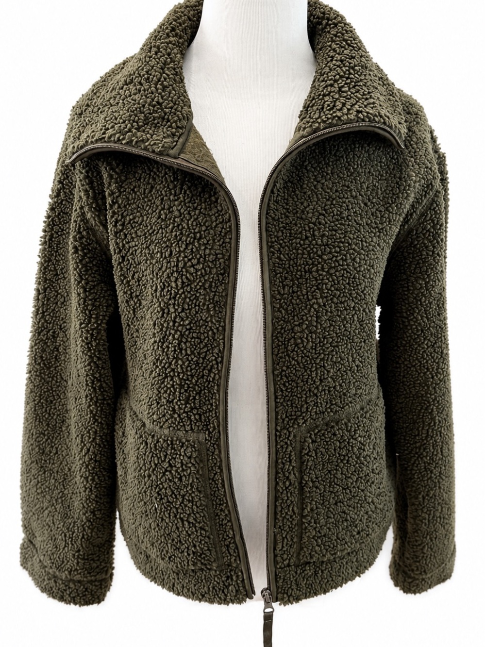 H&M Olive Green Sherpa Zip-Up Jacket for Kids